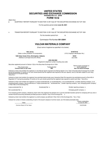 Thumbnail Vulcan Materials 10-Q Quarterly Report FY2021 