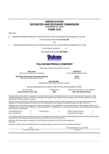 Thumbnail Vulcan Materials 10-Q Quarterly Report FY2025 