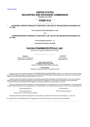 Miniature Pacira Biosciences
 10-Q Rapport trimestriel 2014 