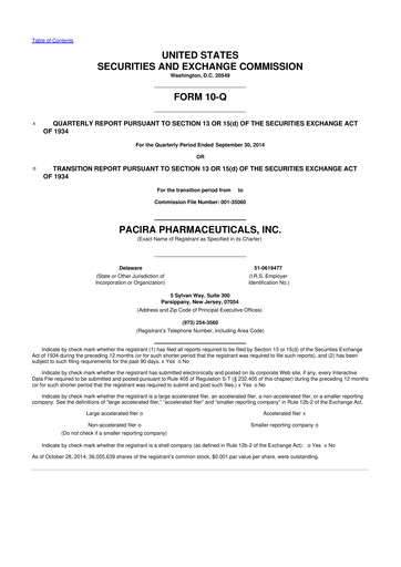 Miniature Pacira Biosciences
 10-Q Rapport trimestriel 2014 