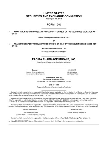 Miniature Pacira Biosciences
 10-Q Rapport trimestriel 2015 