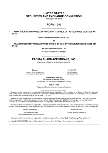 Miniature Pacira Biosciences
 10-Q Rapport trimestriel 2016 