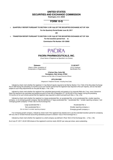 Miniature Pacira Biosciences
 10-Q Rapport trimestriel 2017 