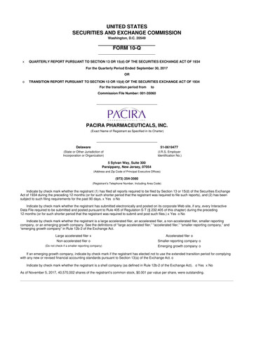 Miniature Pacira Biosciences
 10-Q Rapport trimestriel 2017 