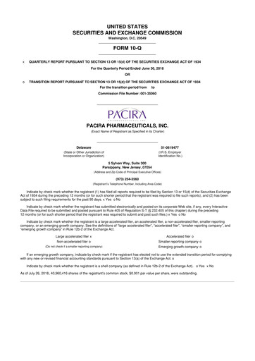 Miniature Pacira Biosciences
 10-Q Rapport trimestriel 2018 