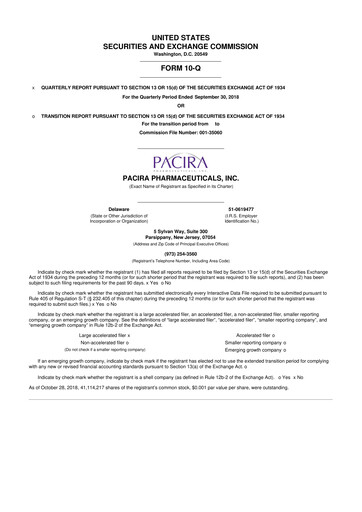 Miniature Pacira Biosciences
 10-Q Rapport trimestriel 2018 