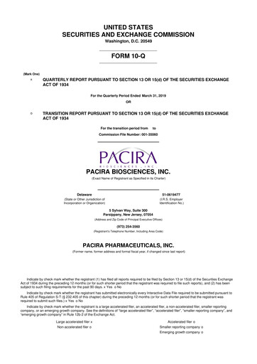 Miniature Pacira Biosciences
 10-Q Rapport trimestriel 2019 