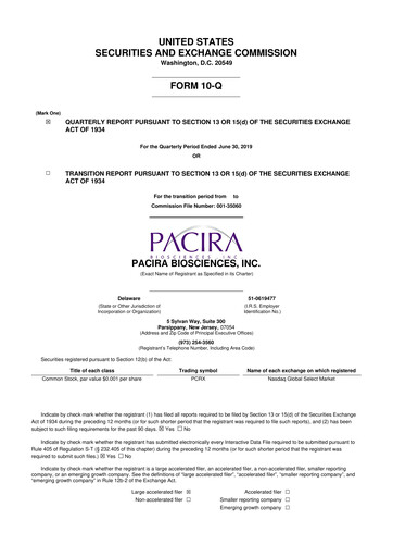 Miniature Pacira Biosciences
 10-Q Rapport trimestriel 2019 