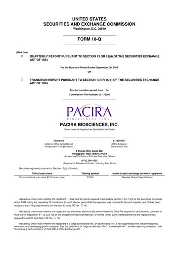 Miniature Pacira Biosciences
 10-Q Rapport trimestriel 2019 