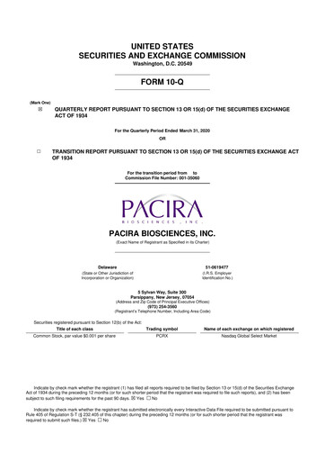 Miniature Pacira Biosciences
 10-Q Rapport trimestriel 2020 