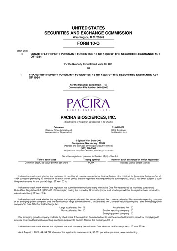 Miniature Pacira Biosciences
 10-Q Rapport trimestriel 2021 