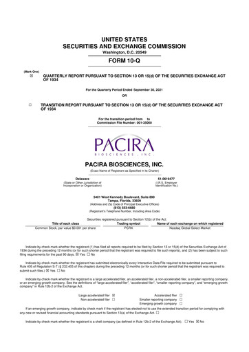 Miniature Pacira Biosciences
 10-Q Rapport trimestriel 2021 