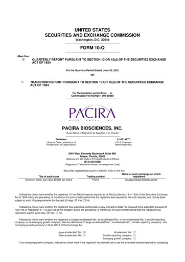Miniature Pacira Biosciences
 10-Q Rapport trimestriel 2022 