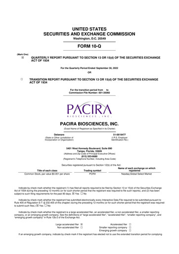 Miniature Pacira Biosciences
 10-Q Rapport trimestriel 2022 