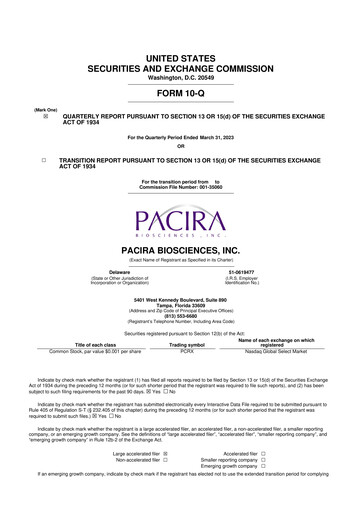 Miniature Pacira Biosciences
 10-Q Rapport trimestriel 2023 