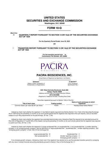 Miniature Pacira Biosciences
 10-Q Rapport trimestriel 2023 