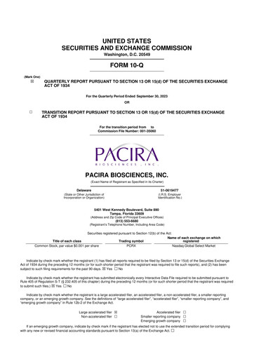 Miniature Pacira Biosciences
 10-Q Rapport trimestriel 2023 