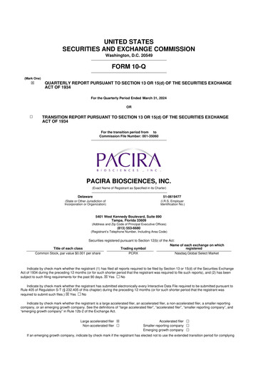 Miniature Pacira Biosciences
 10-Q Rapport trimestriel 2024 