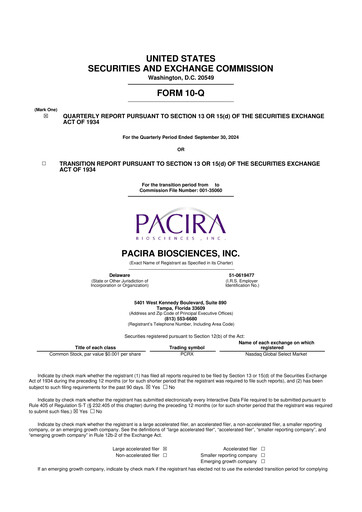 Miniature Pacira Biosciences
 10-Q Rapport trimestriel 2024 