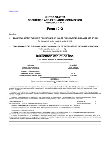 Thumbnail lululemon athletica 10-Q Quarterly Report FY2013 