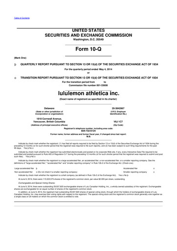 Thumbnail lululemon athletica 10-Q Quarterly Report FY2014 