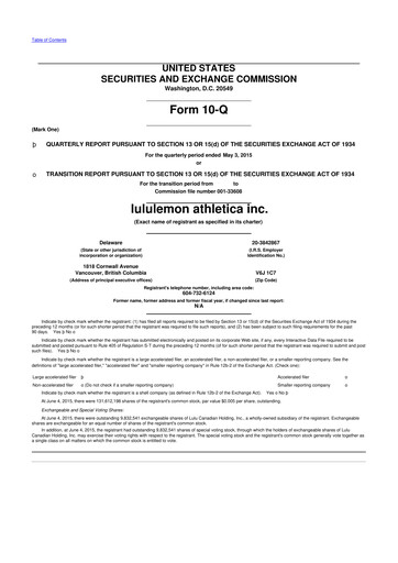 Thumbnail lululemon athletica 10-Q Quarterly Report FY2015 