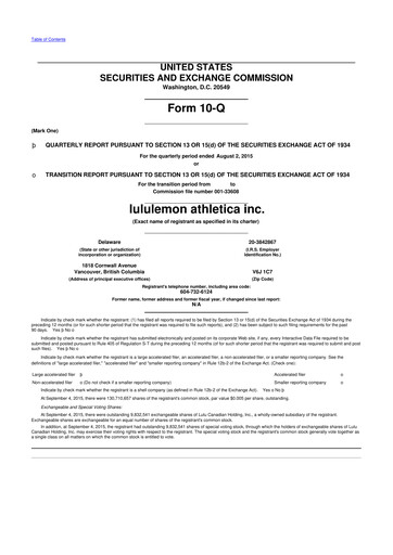 Thumbnail lululemon athletica 10-Q Quarterly Report FY2015 