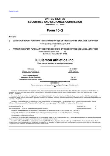Thumbnail lululemon athletica 10-Q Quarterly Report FY2016 