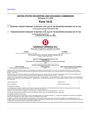 Thumbnail lululemon athletica 10-Q Quarterly Report FY2023 