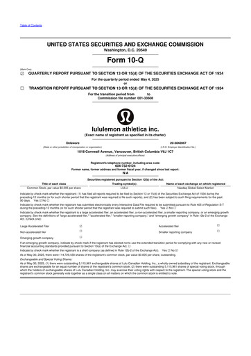 Thumbnail lululemon athletica 10-Q Quarterly Report FY2025 