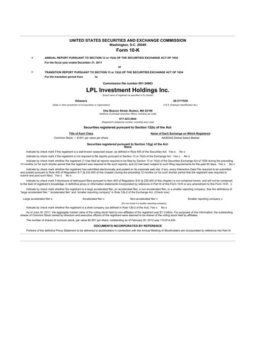 Thumbnail LPL Financial
 10-K Annual Report 2011