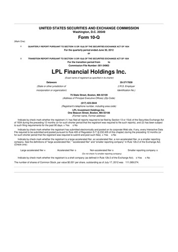 Vorschaubild LPL Financial
 10-Q Quartalsbericht 2012 