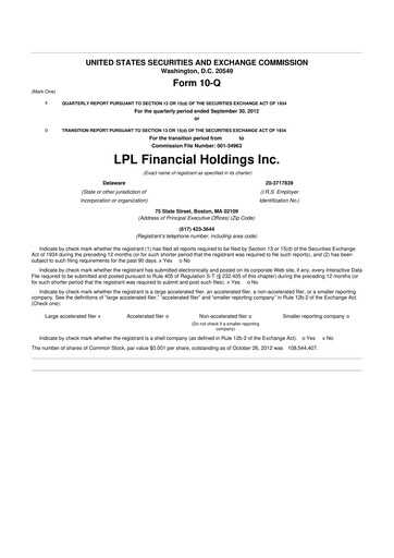 Vorschaubild LPL Financial
 10-Q Quartalsbericht 2012 