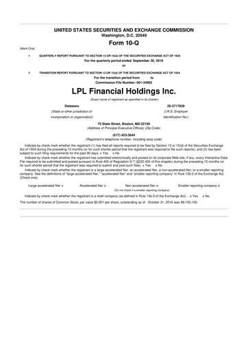 Vorschaubild LPL Financial
 10-Q Quartalsbericht 2016 