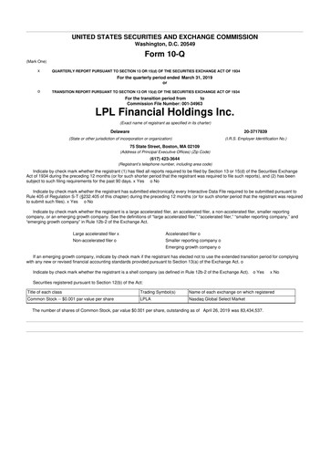 Vorschaubild LPL Financial
 10-Q Quartalsbericht 2019 