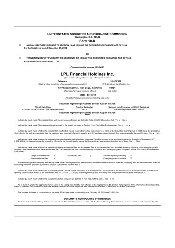 Thumbnail LPL Financial
 10-K Annual Report 2020