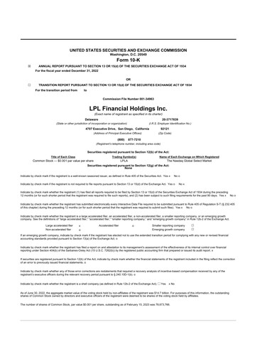 Thumbnail LPL Financial
 10-K Annual Report 2022