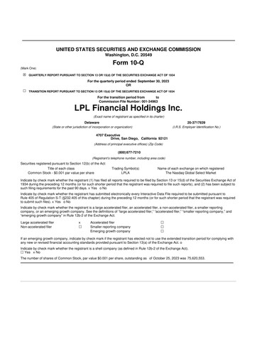 Vorschaubild LPL Financial
 10-Q Quartalsbericht 2023 