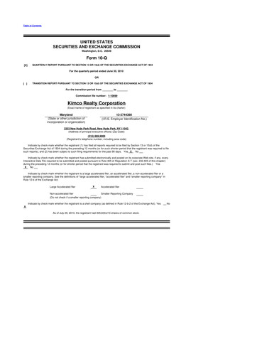 Vorschaubild Kimco Realty
 10-Q Quartalsbericht 2010 