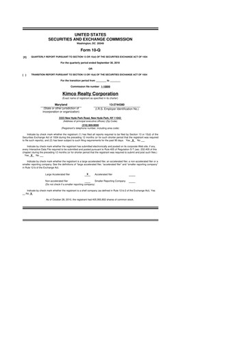 Vorschaubild Kimco Realty
 10-Q Quartalsbericht 2010 