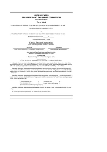 Vorschaubild Kimco Realty
 10-Q Quartalsbericht 2011 