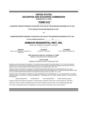 Thumbnail ARMOUR Residential REIT 10-Q Quarterly Report FY2011 