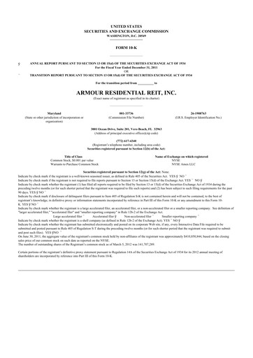 Thumbnail ARMOUR Residential REIT 10-K Annual Report 2011