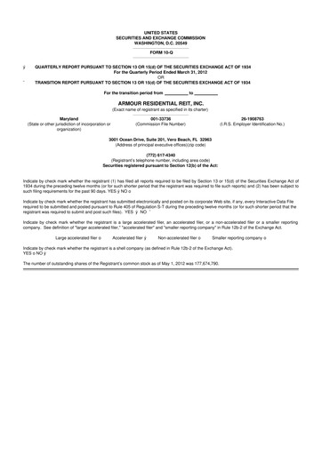 Thumbnail ARMOUR Residential REIT 10-Q Quarterly Report FY2012 
