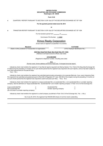 Vorschaubild Kimco Realty
 10-Q Quartalsbericht 2012 