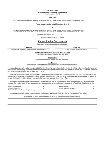 Vorschaubild Kimco Realty
 10-Q Quartalsbericht 2012 