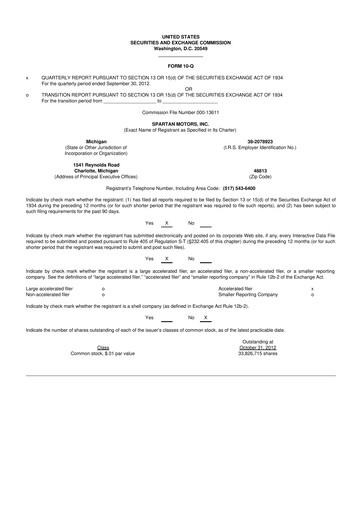 Thumbnail The Shyft Group 10-Q Quarterly Report FY2012 