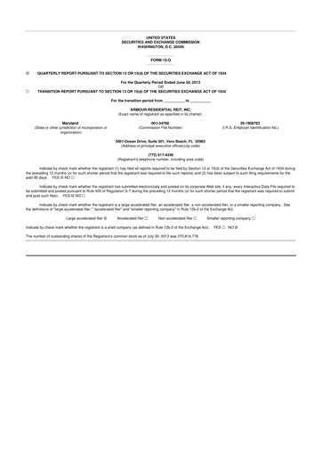 Thumbnail ARMOUR Residential REIT 10-Q Quarterly Report FY2013 