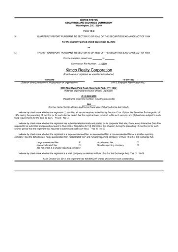 Vorschaubild Kimco Realty
 10-Q Quartalsbericht 2013 