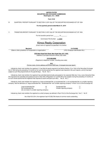 Vorschaubild Kimco Realty
 10-Q Quartalsbericht 2014 